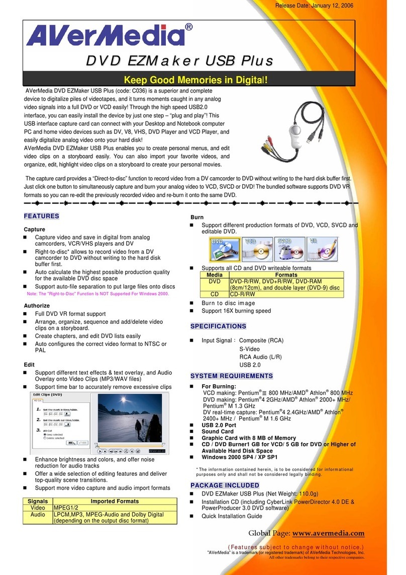 Avermedia DVD EZMaker USB Plus specification