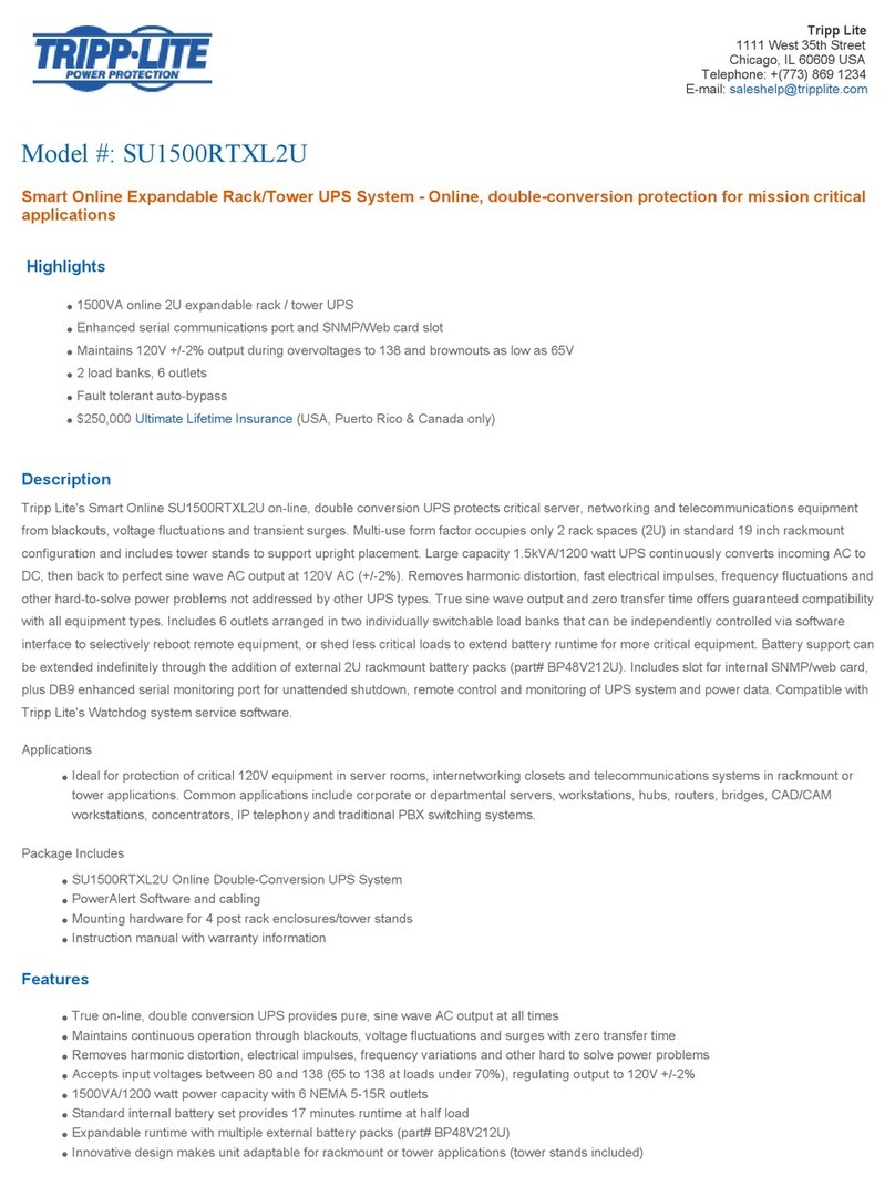 Tripp Lite SmartOnline SU1500RTXL2U User manual