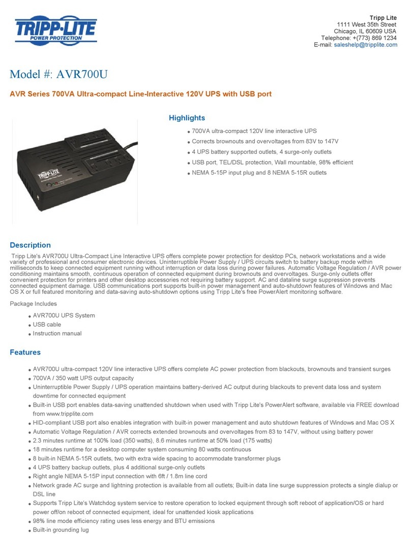 Tripp Lite AVR700U Features and specifications
