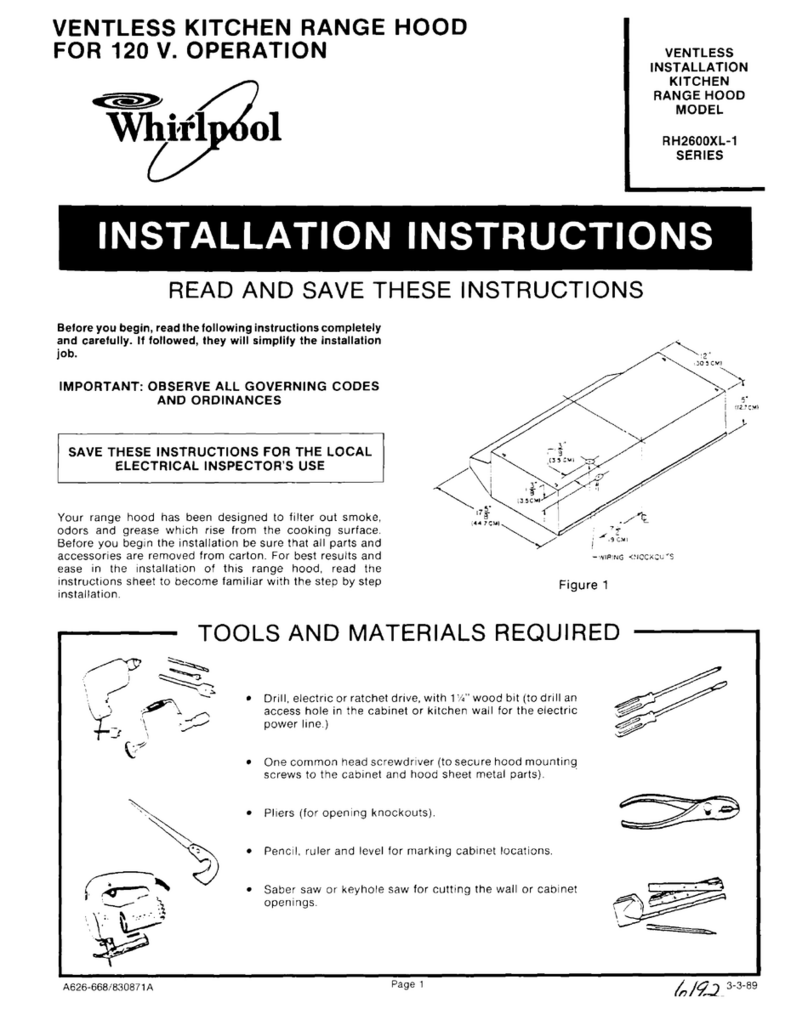 Whirlpool RH2600XL-1 SERIES installation instructions