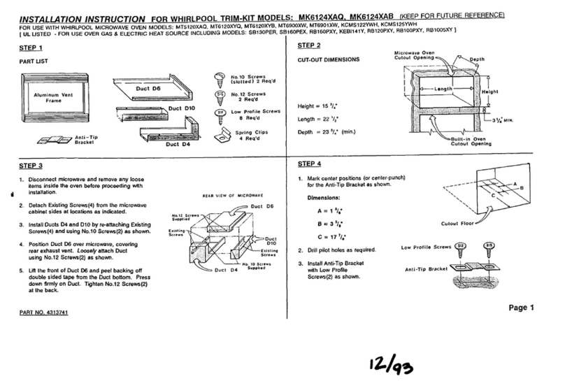 Whirlpool MK6124XAQ installation instructions