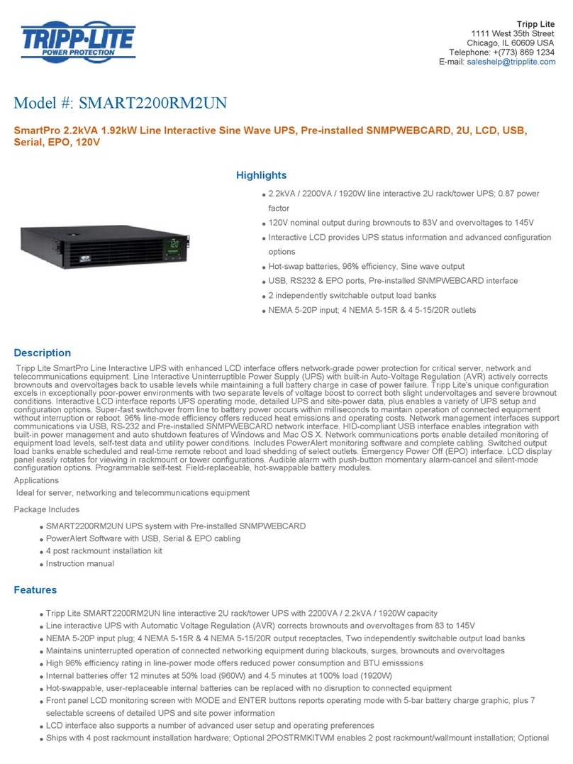 Tripp Lite SMART2200RM2UN Features and specifications Tripp Lite SMART2200RM2UN Features and specifications