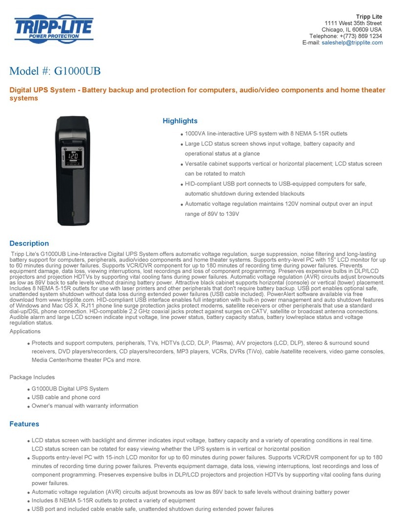 Tripp Lite G1000UB Features and specifications Tripp Lite G1000UB Features and specifications
