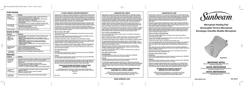 Sunbeam 828-511 Important notes