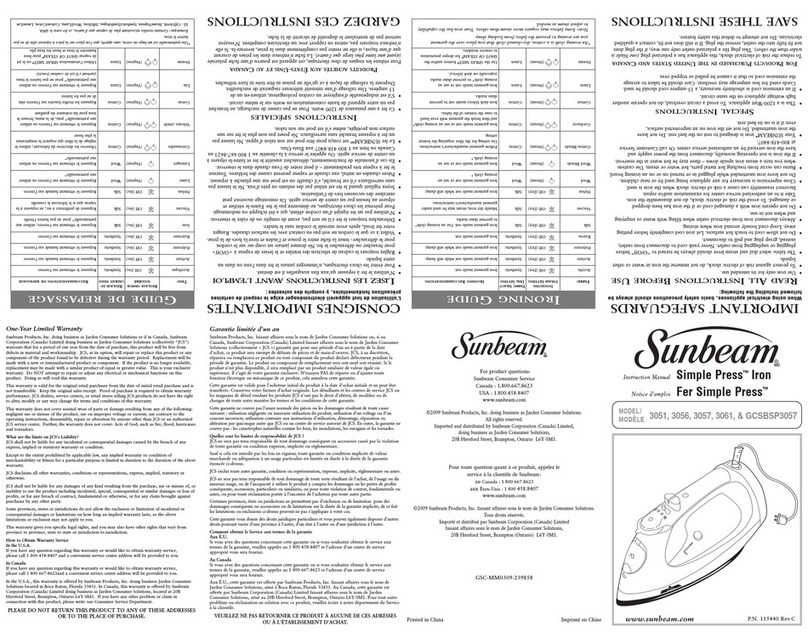 Sunbeam 3051 User manual