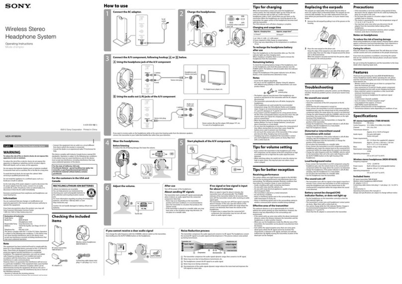 Sony MDR-RF985RK User manual