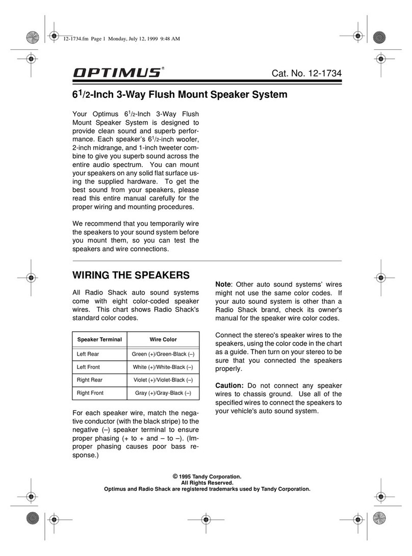 Optimus 61/2-Inch 3-Way Flush Mount Speaker System owner's manual Optimus 61/2-Inch 3-Way Flush Mount Speaker System owner's manual