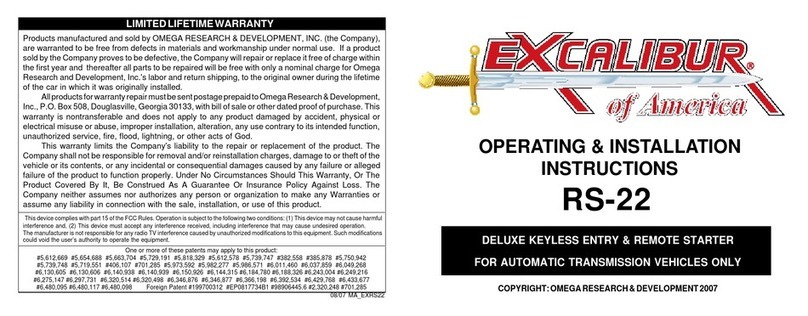 Excalibur Excalibur RS-22 Operating & installation instructions
