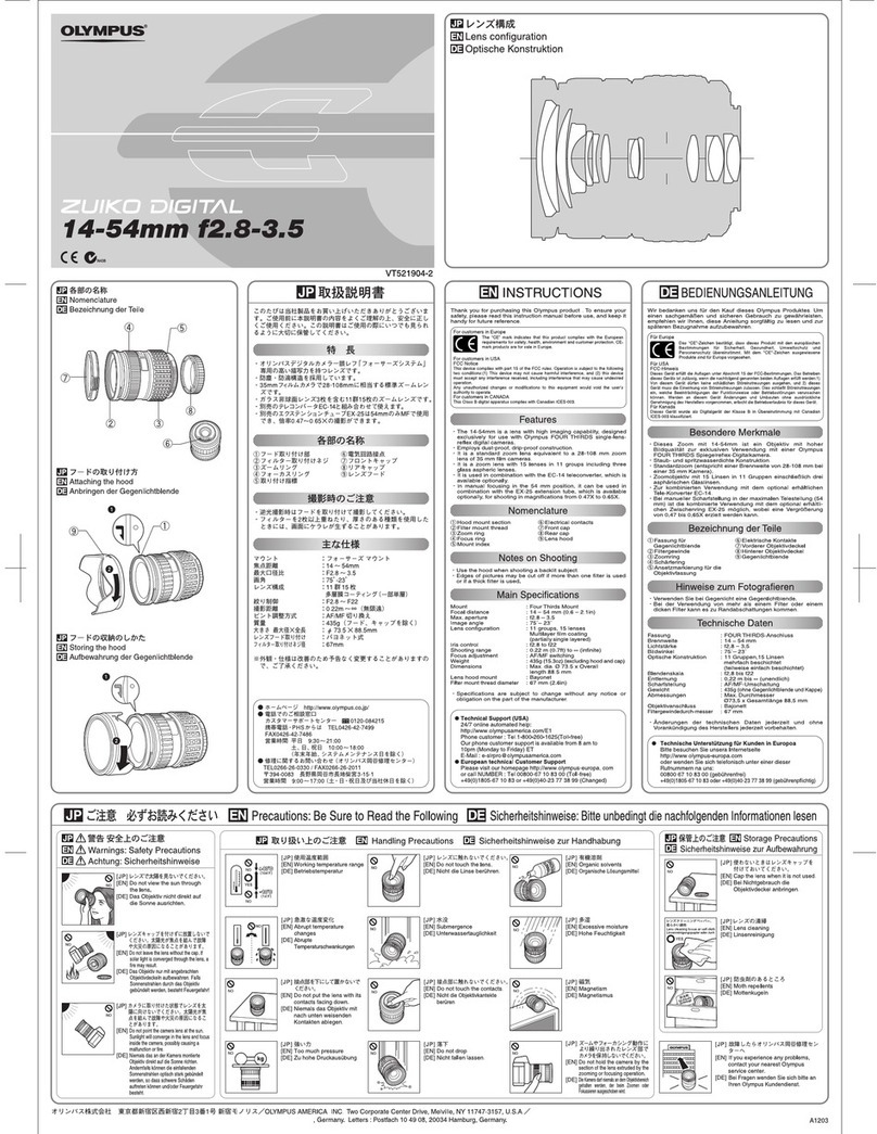 Olympus Lens 14-54mm f2.8-3.5 Zuiko Digital instructions