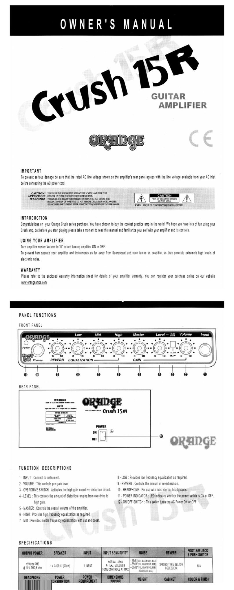 ORANGE Crush 15R User manual ORANGE Crush 15R User manual