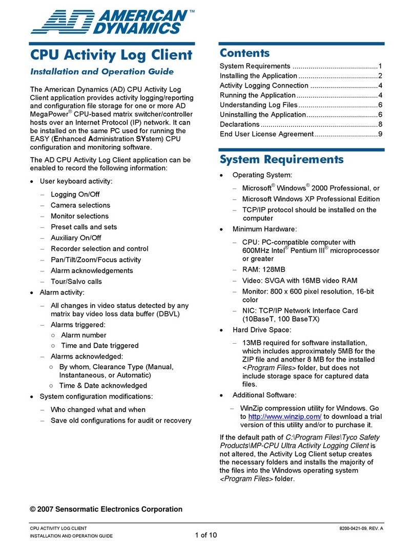American Dynamics CPU Activity Log Client Installation and operation guide
