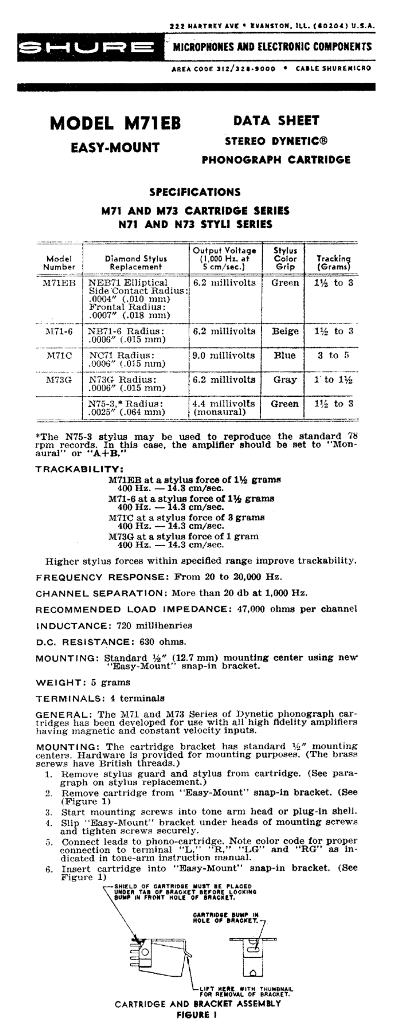 Shure M71EB datasheet