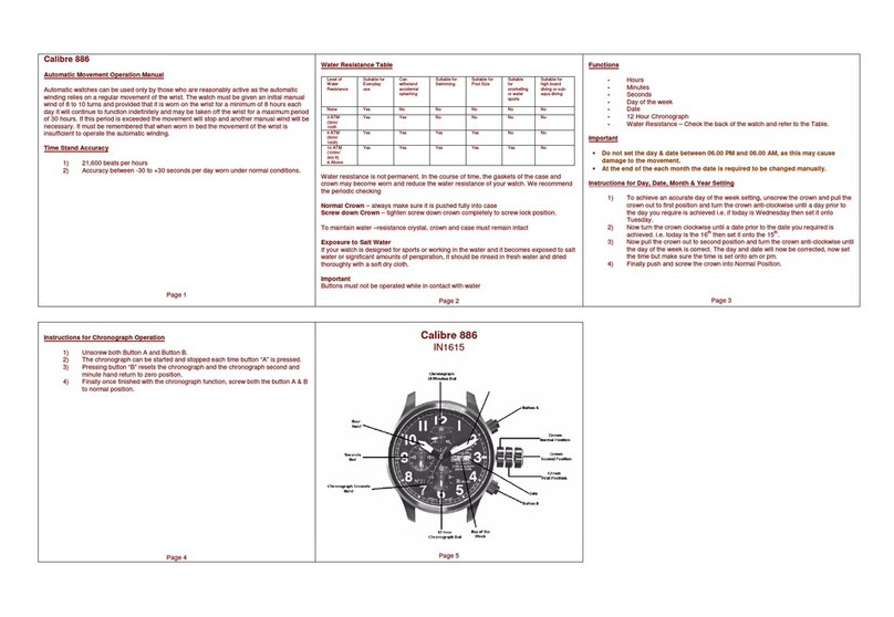 Zeon IN1615 Calibre 886 Operation manual