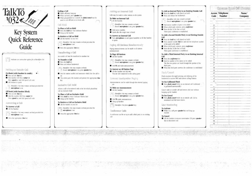 Trillium Talk To 1032 Quick reference guide
