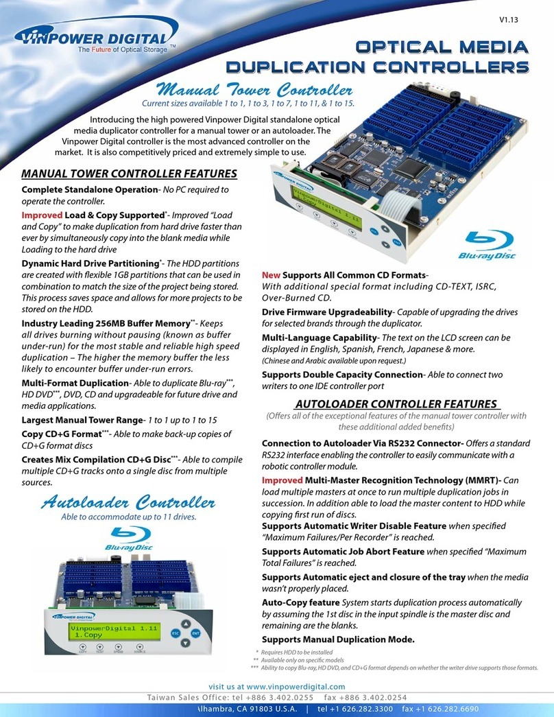Vinpower OPTICAL MEDIA DUPLICATION CONTROLLERS specification