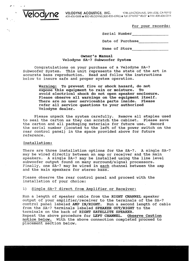 Velodyne SA-7 owner's manual