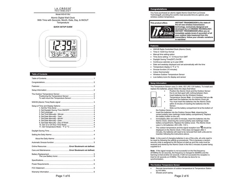 La Crosse Technology WS-8119U Quick setup guide