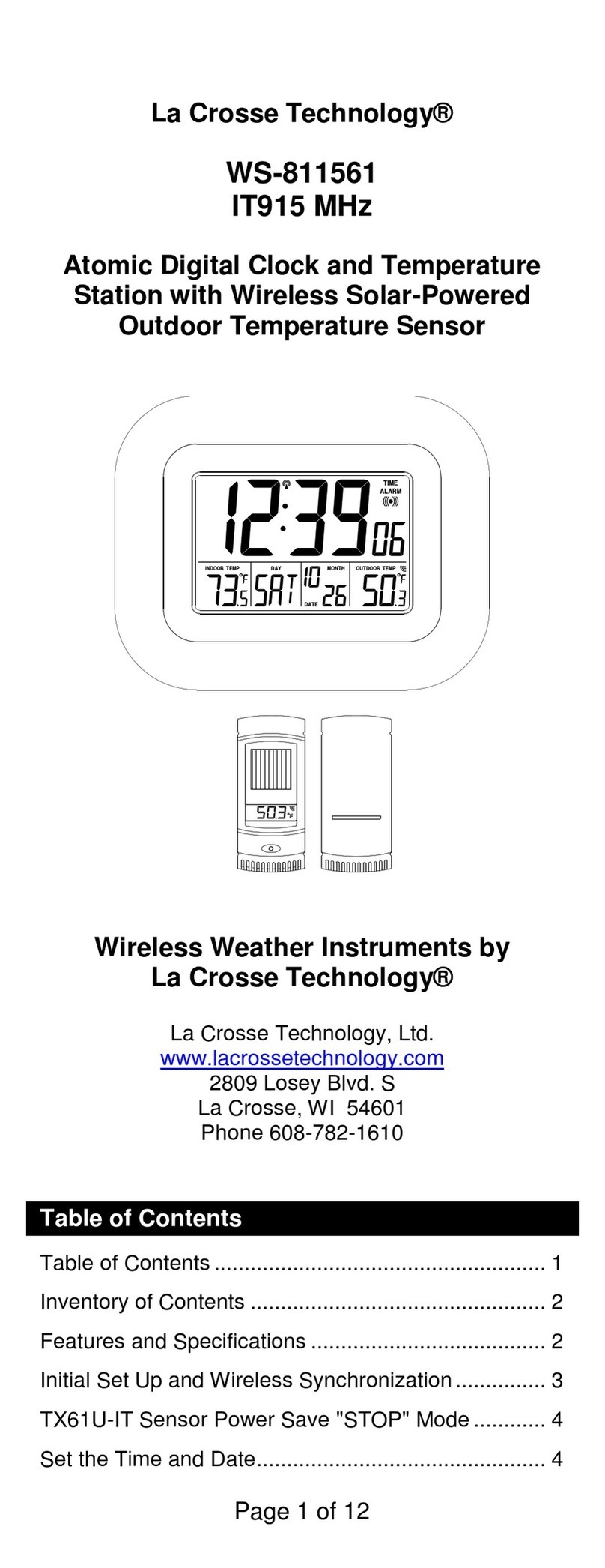 La Crosse Technology WS-811561 manual&nbsp;