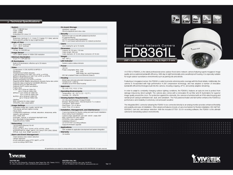 Vivotek FD8361L Specifications