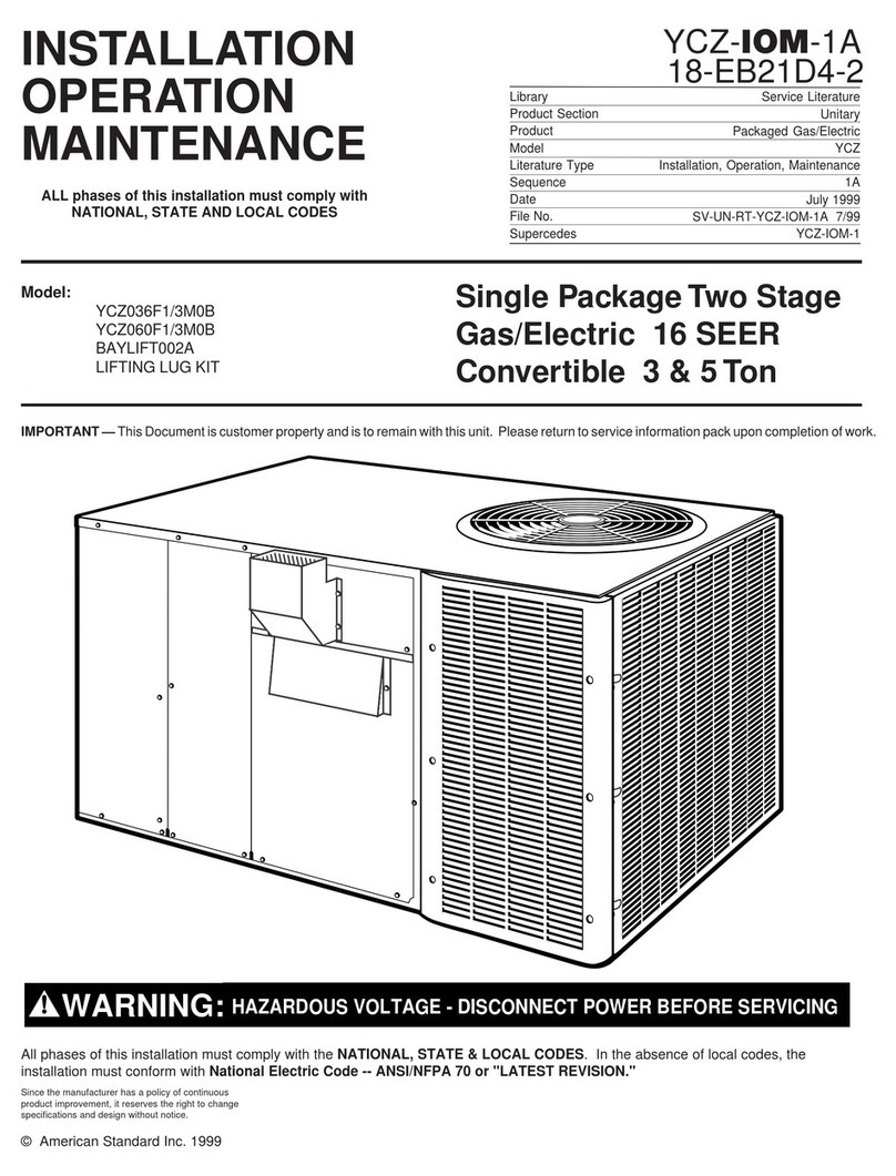 American Standard YCZ036F1 Installation & maintenance guide