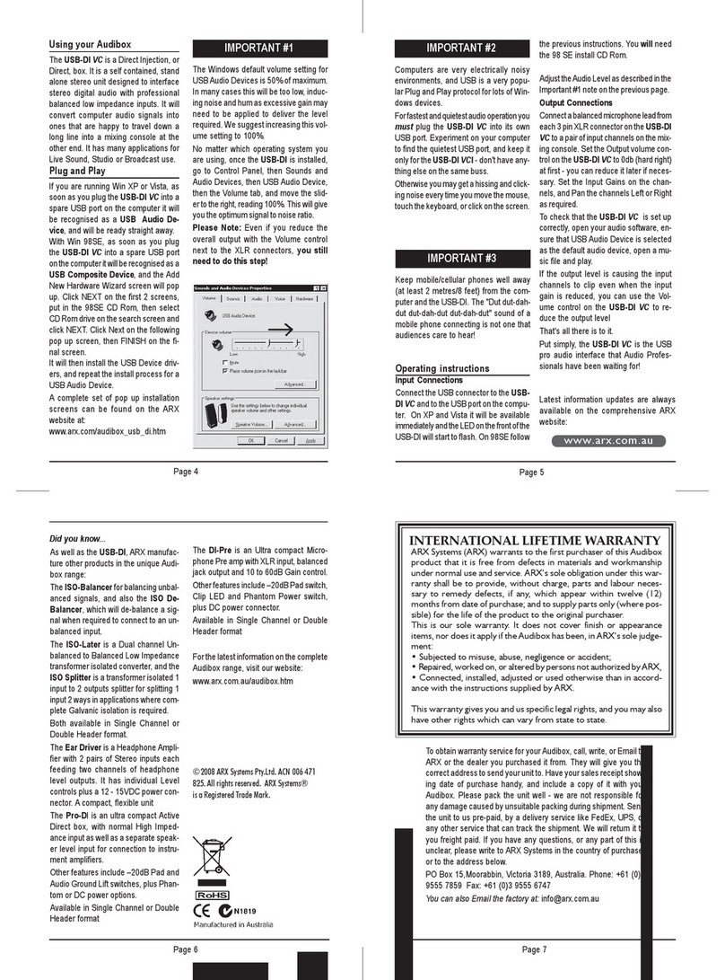 ARX Audibox USB-DI VC owner's manual