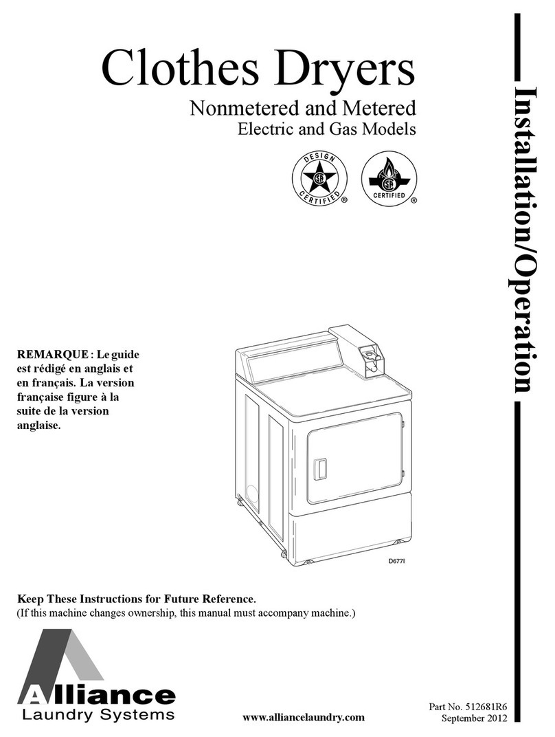 Alliance Laundry Systems Clothes dryers Installation and operation manual