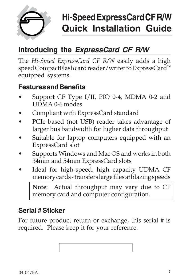 SIIG Hi-Speed ExpressCard CF R/W User manual