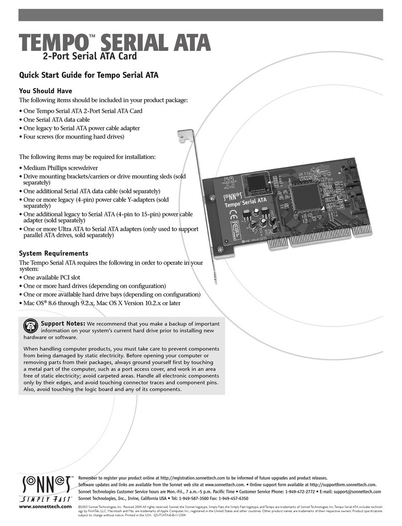Sonnet TEMPO SERIAL ATA quick start guide