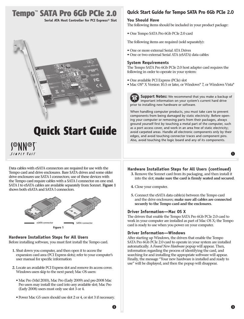 Sonnet Tempo SATA Pro 6Gb PCIe 2.0 quick start guide Sonnet Tempo SATA Pro 6Gb PCIe 2.0 quick start guide