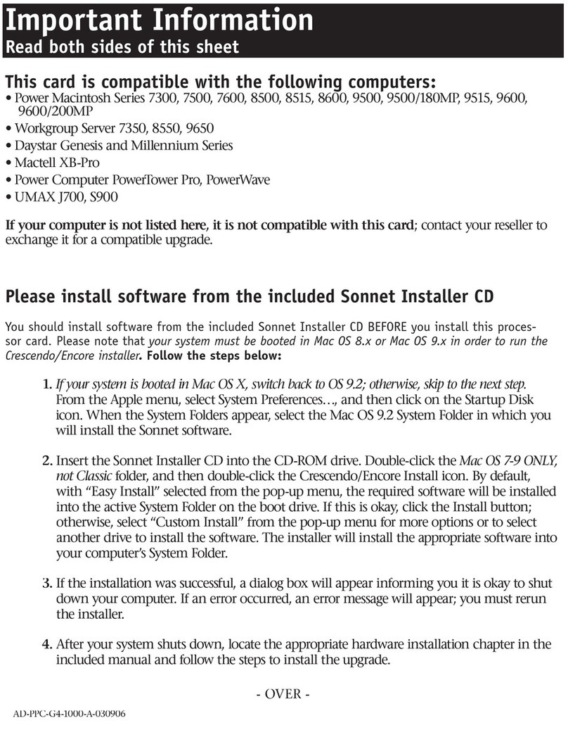 Sonnet Crescendo/PCI Important information