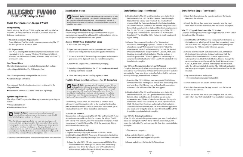 Sonnet ALLEGRO FW400 quick start guide