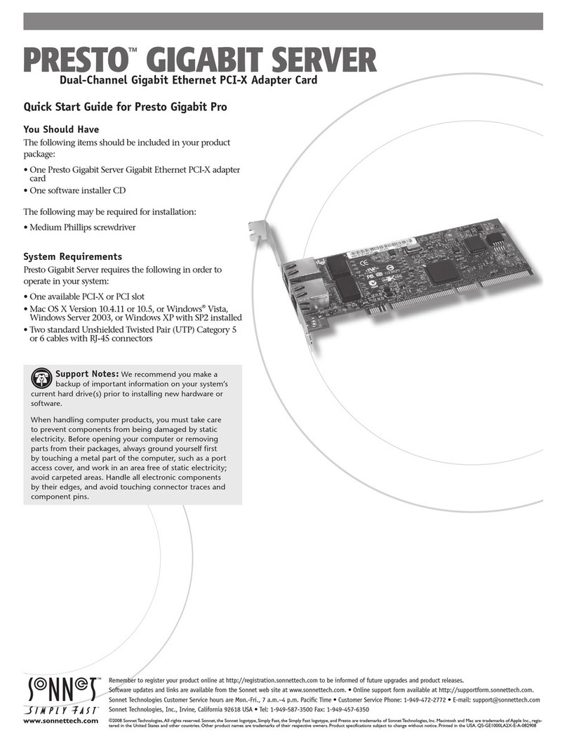 Sonnet PRESTO GIGABIT SERVER quick start guide