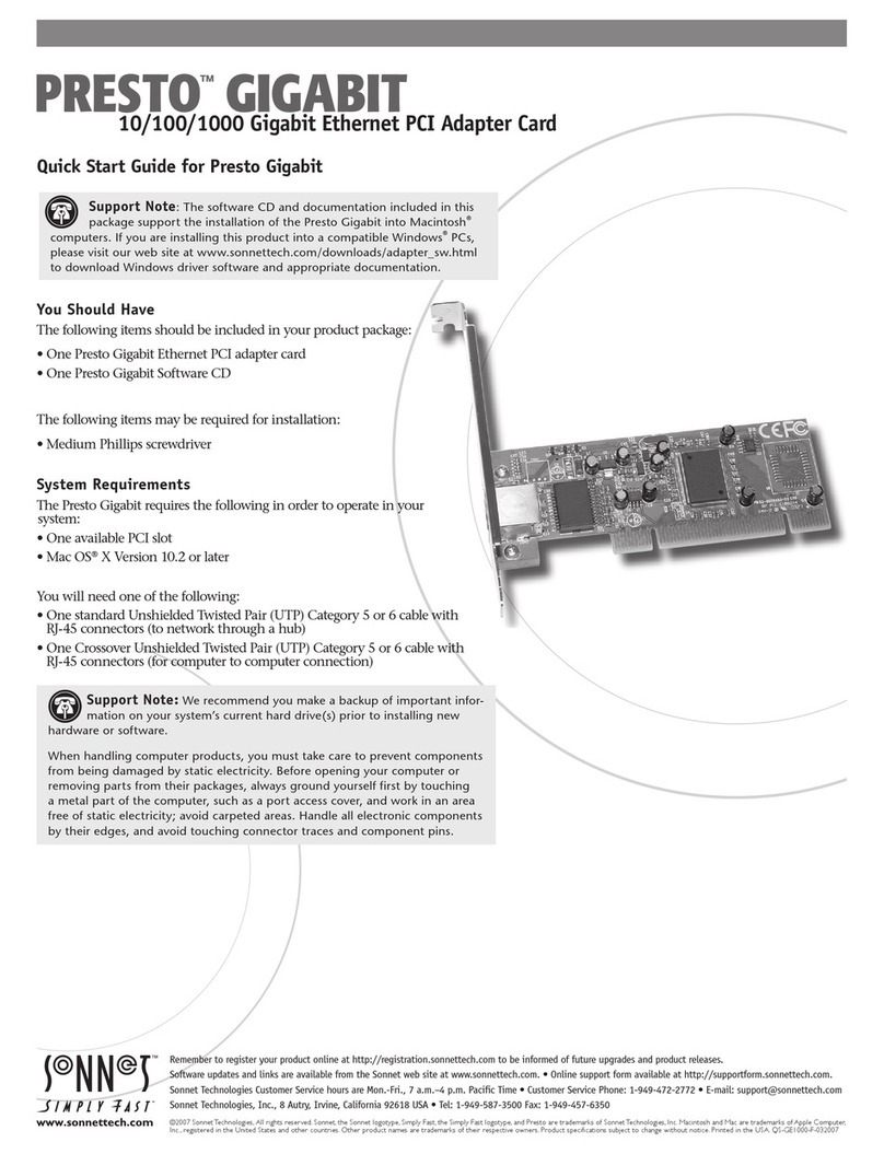 Sonnet PRESTO GIGABIT quick start guide