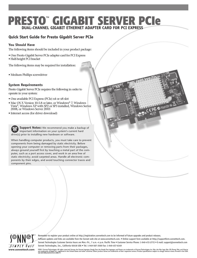 Sonnet PRESTO GIGABIT SERVER PCIe User manual