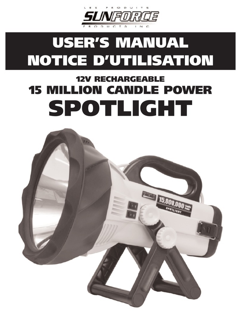 Sunforce 12V RECHARGEABLE 15 MILLION CANDLE POWER... user manual