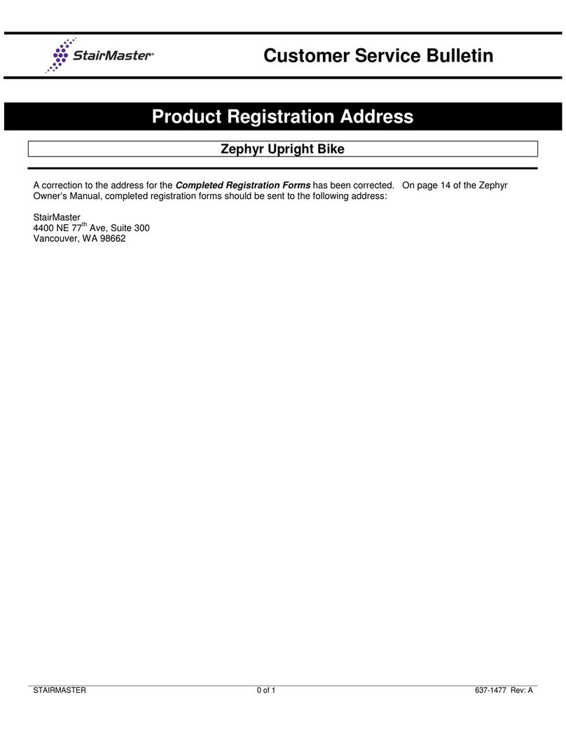 Stairmaster StairMaster Zephyr Customer service bulletin