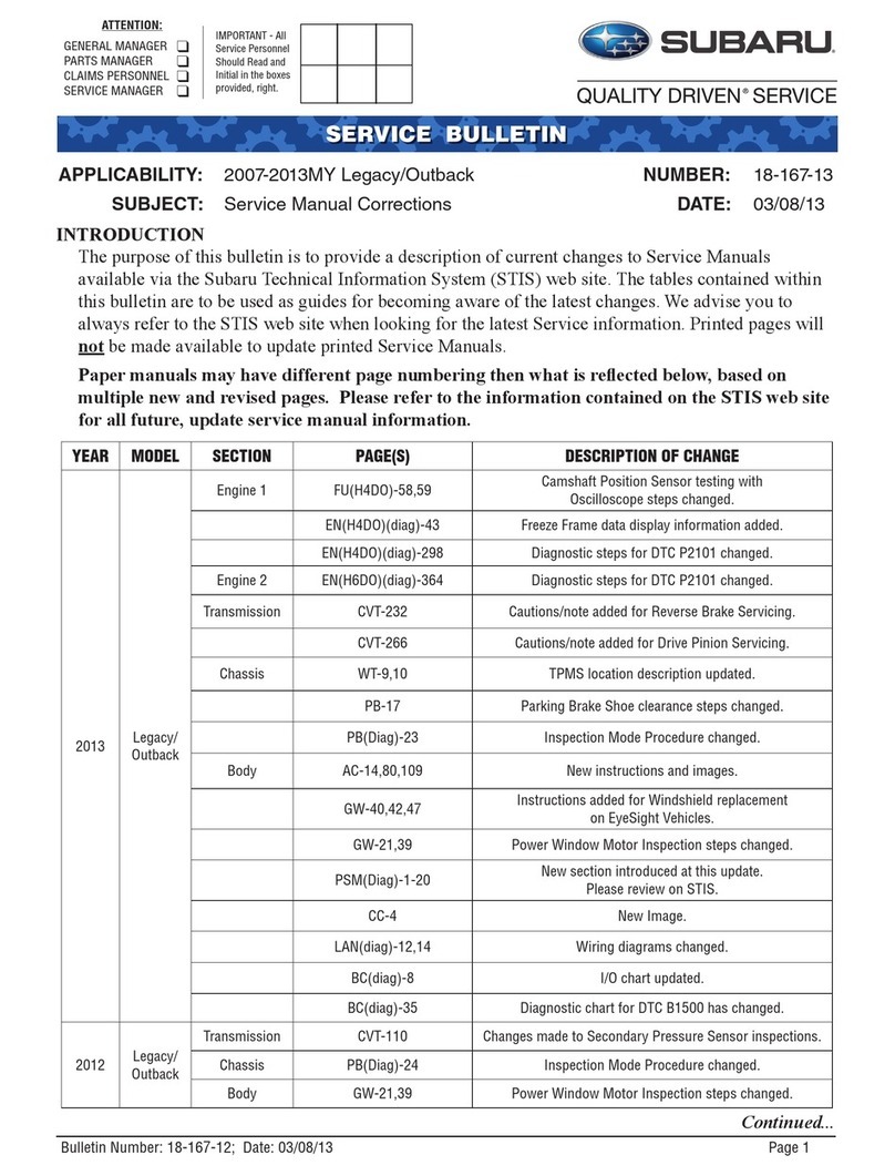 Subaru 2007 Legacy Service bulletin