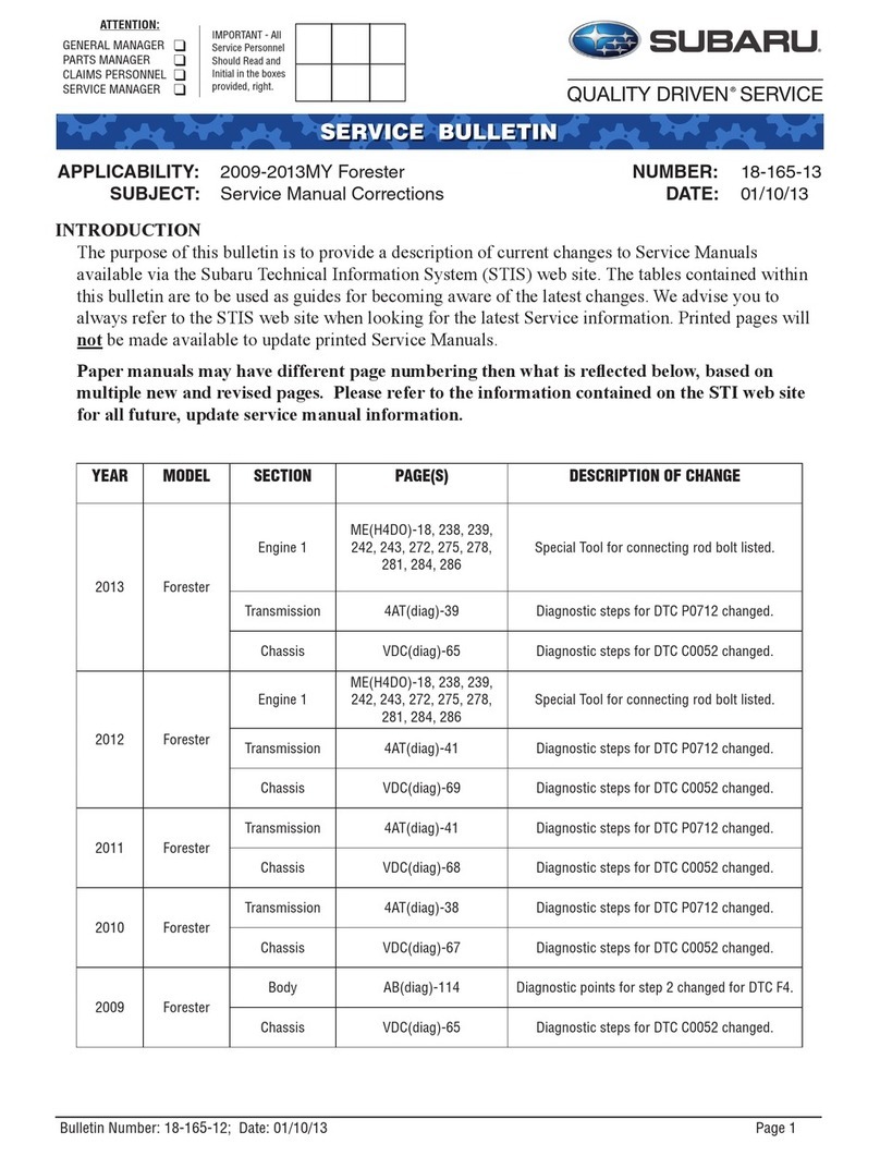 Subaru 2009 Forester Service bulletin
