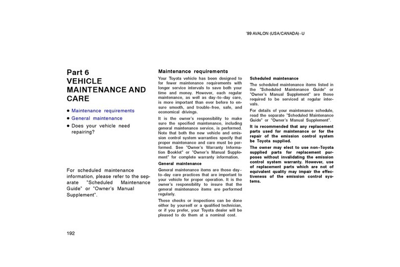 Toyota AVALON 1999 Maintenance and care