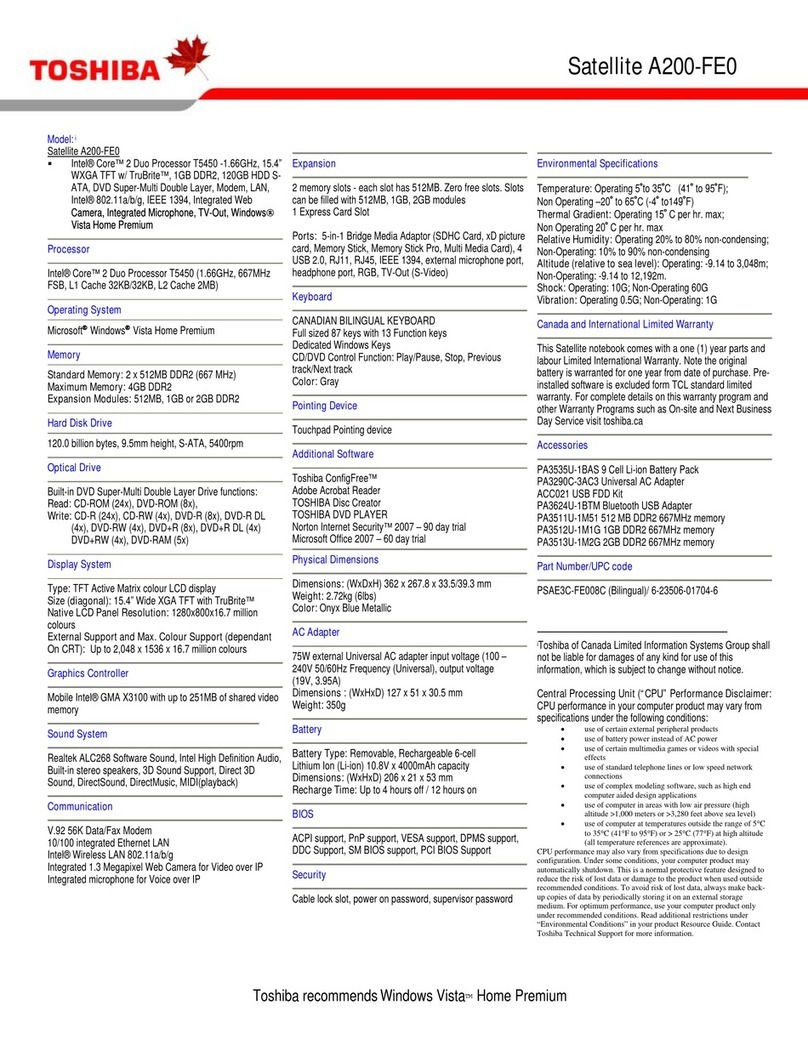 Toshiba Satellite A200-FE0 User manual