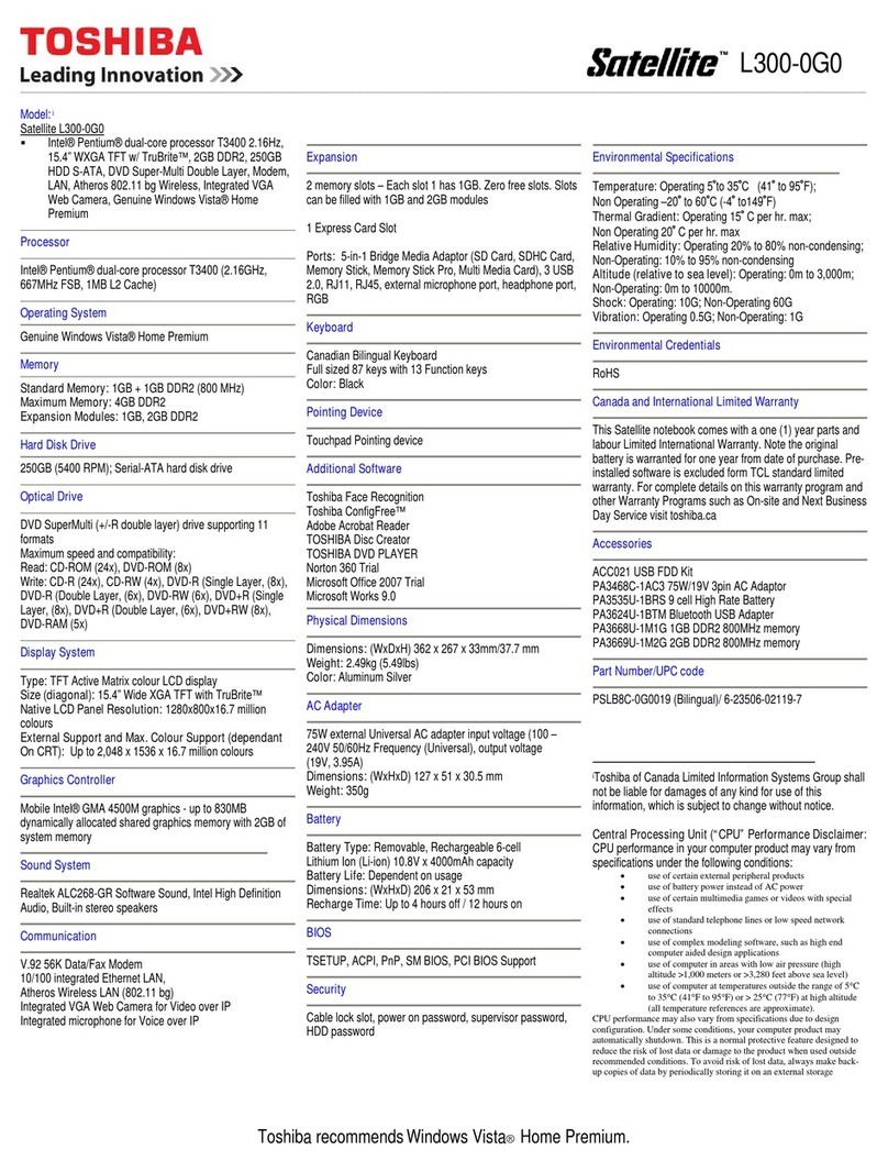 Toshiba Satellite L300-0G0 Specifications
