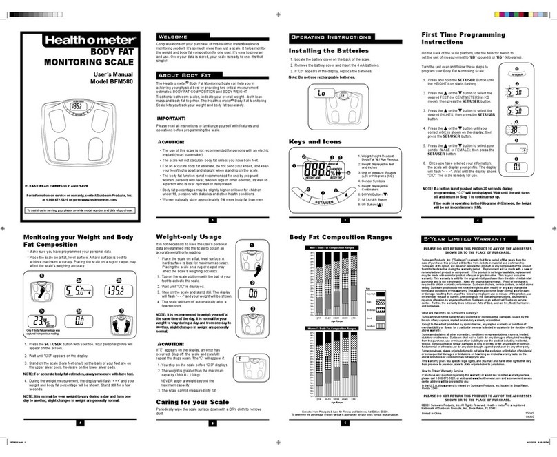 Health O Meter Health o meter BFM580 user manual
