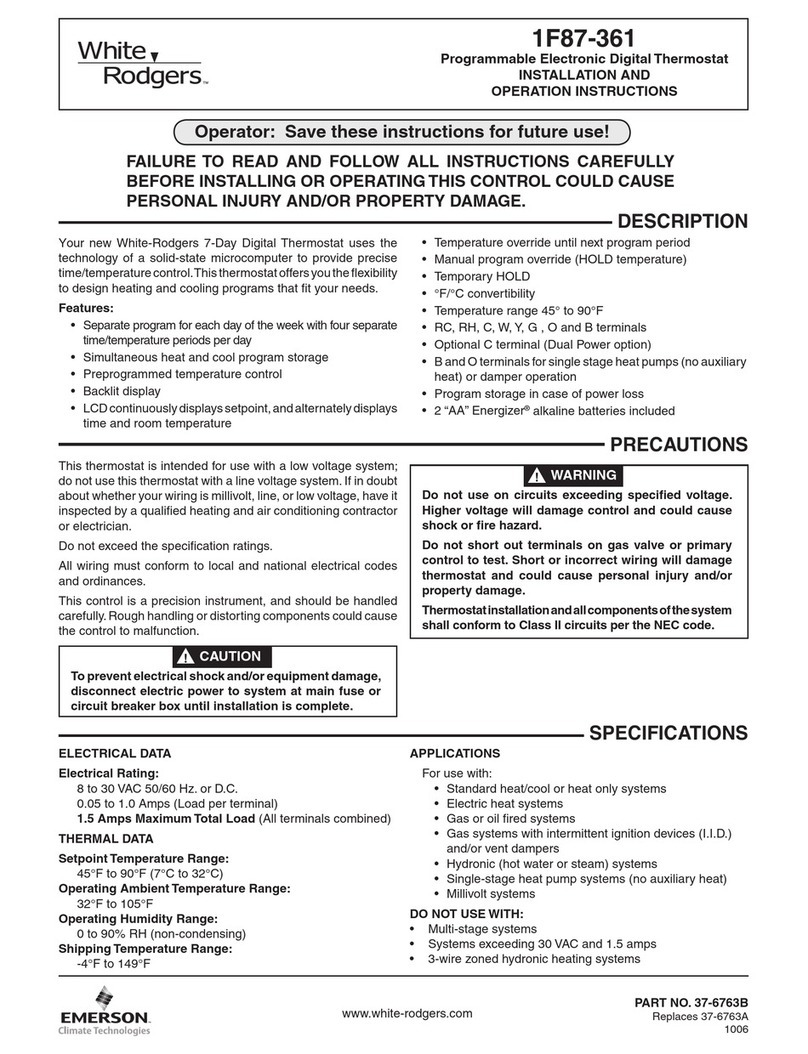 White Rodgers 1F87-361 Installation and operation instructions