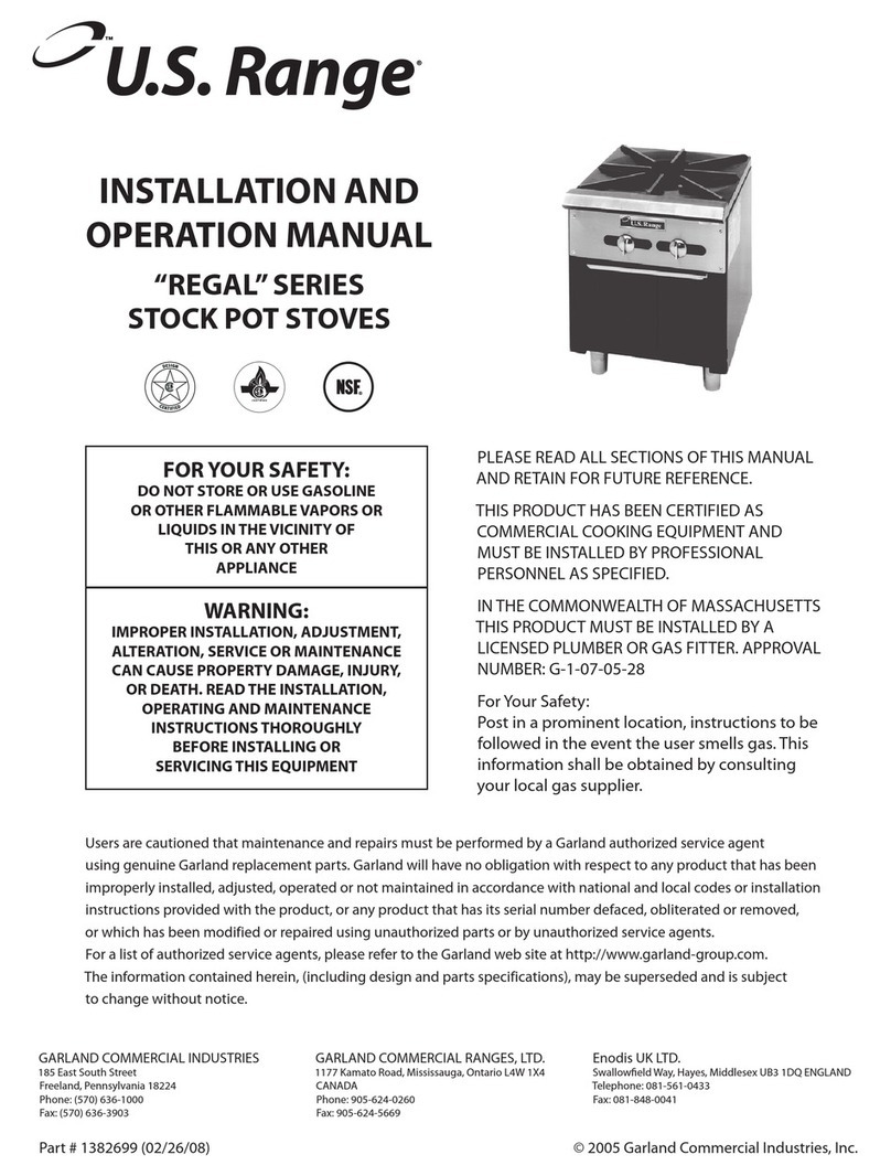 U.S. Range "REGAL" SERIES Installation and operation manual