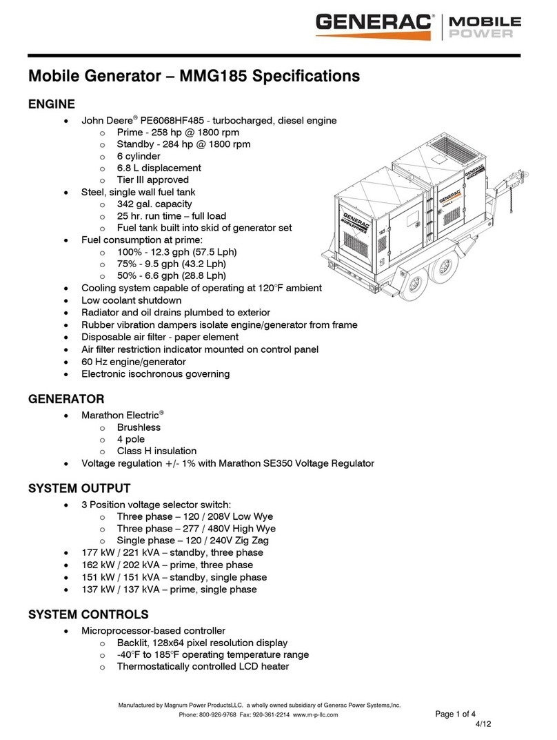 Generac Power Systems Mobile Power MMG185 Specifications