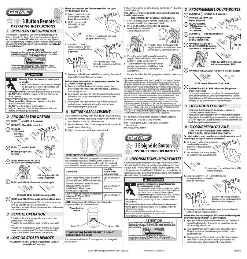 Genie Remote Control operating instructions