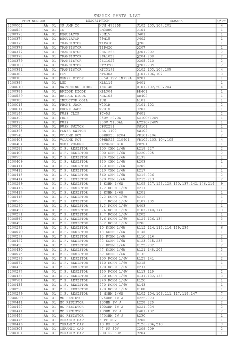 Ibanez SW25DX parts list