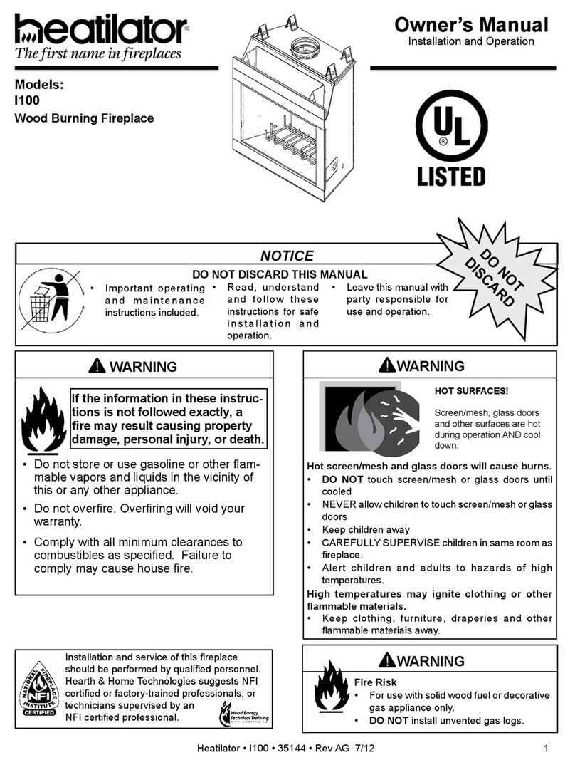 Heatilator Wood Burning Fireplace I100 User manual