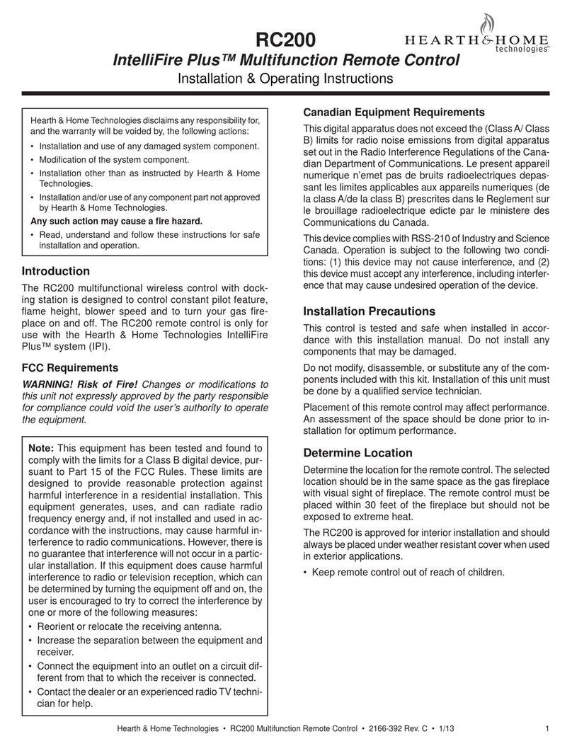 Hearth and Home Technologies IntelliFire Plus RC200 Installation & operating instructions Hearth and Home Technologies IntelliFire Plus RC200 Installation & operating instructions