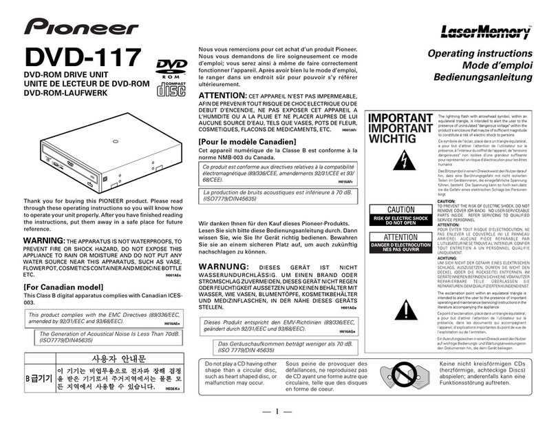 Pioneer LaserMemory DVD-117 operating instructions
